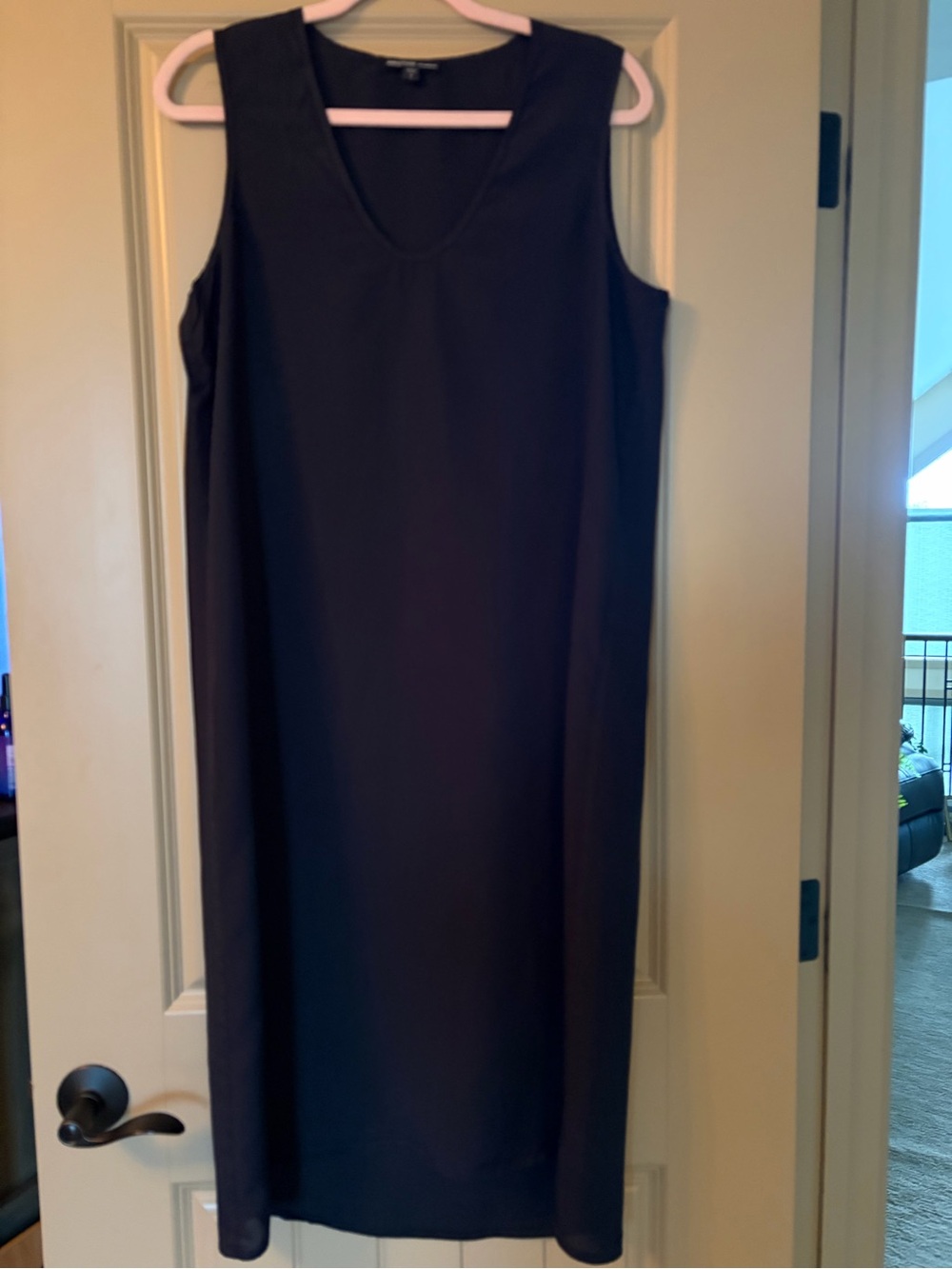 James Perse 100% Cupro V-Neck Sleeveless Shift Dress Black Gray 1 S